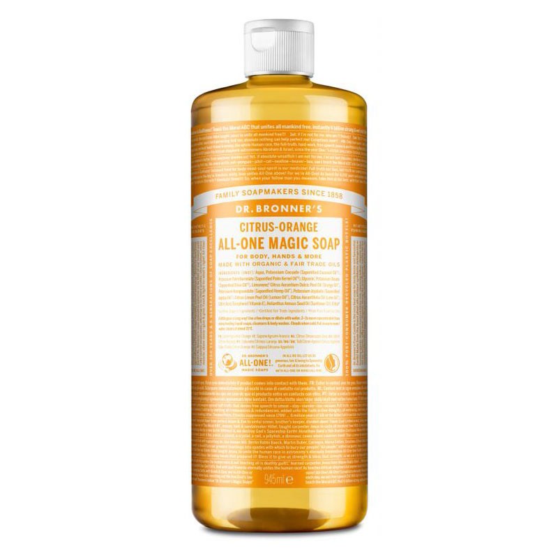 Jabón liquido cítricos naranja Dr. Bronner's formato familiar