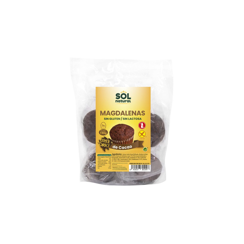 Magdalenas sin gluten super-choco 5 u 190g Sol Natural