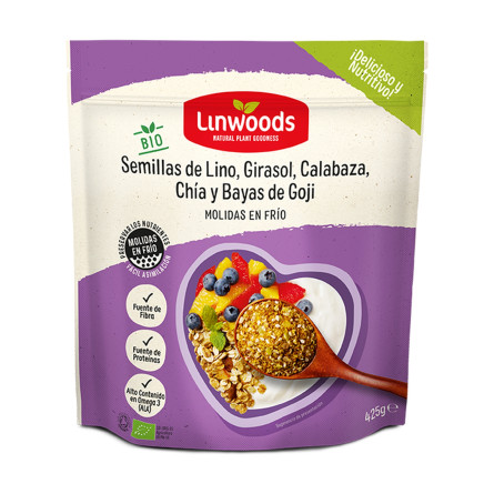 Semillas de Lino, Girasol, Calabaza, Chia y Bayas de Goji Molidas Bio 425g Linwoods