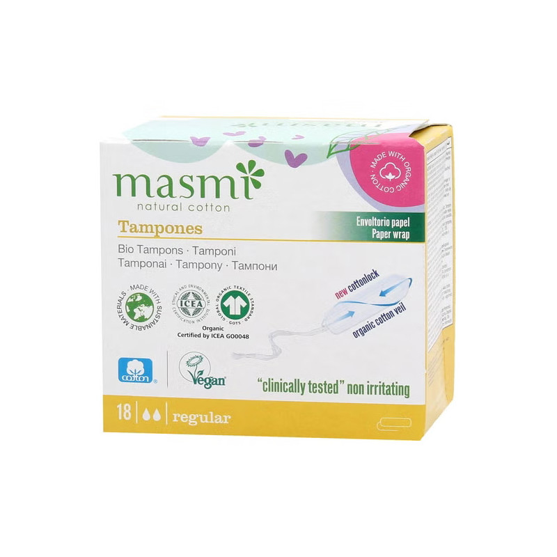Tampones de algodon regular sin aplicador bio 18ud Masmi