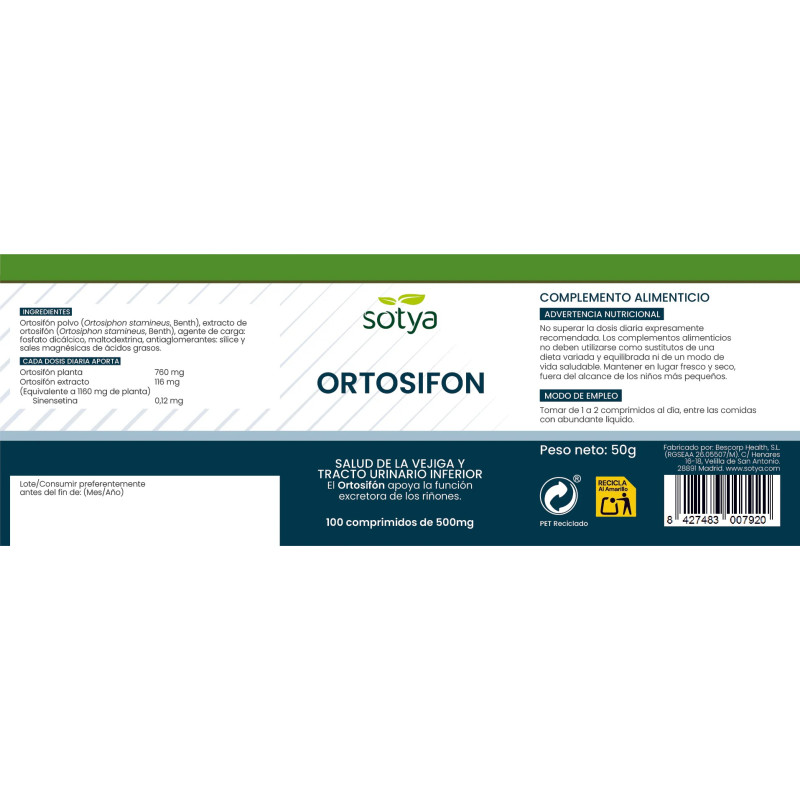 Ortosifon 500mg 100 comprimidos Sotya