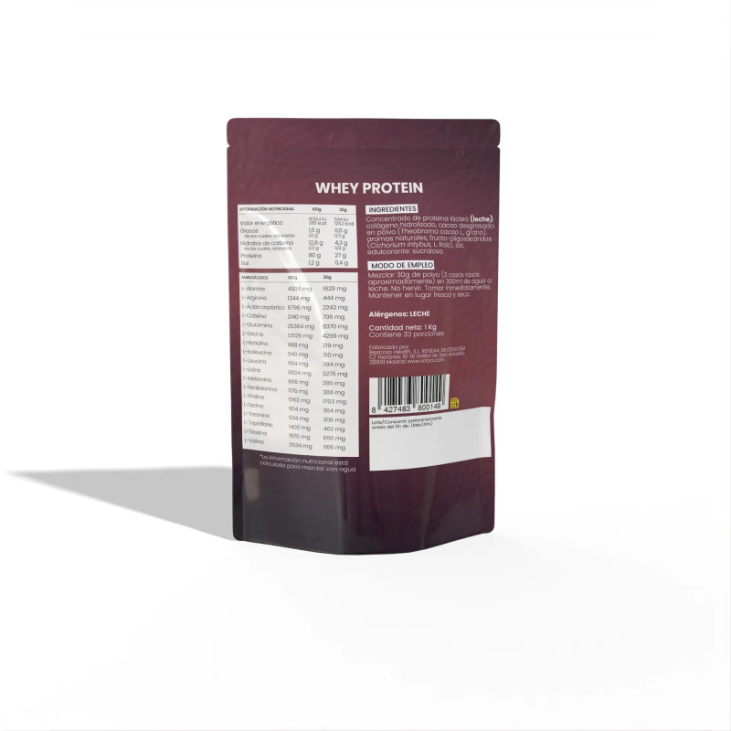 Proteina Whey de suero de leche chocolate Doypack 1 kg Sotya