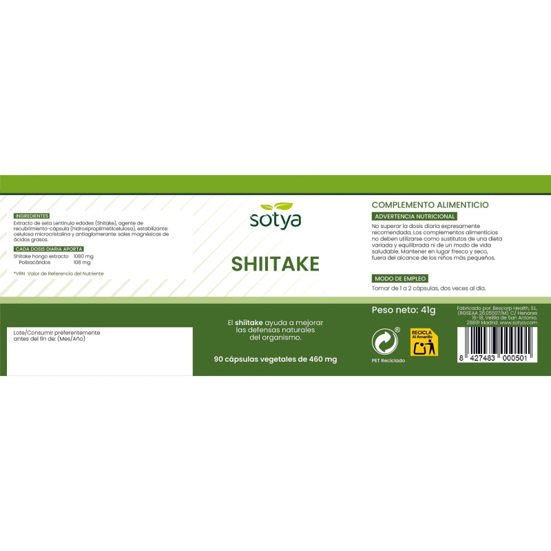 Shiitake 360 mg 90 cápsulas Sotya