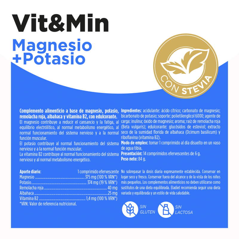 Vit&Min magnesio + potasio 1000 mg 14 comprimidos efervescentes Eladiet