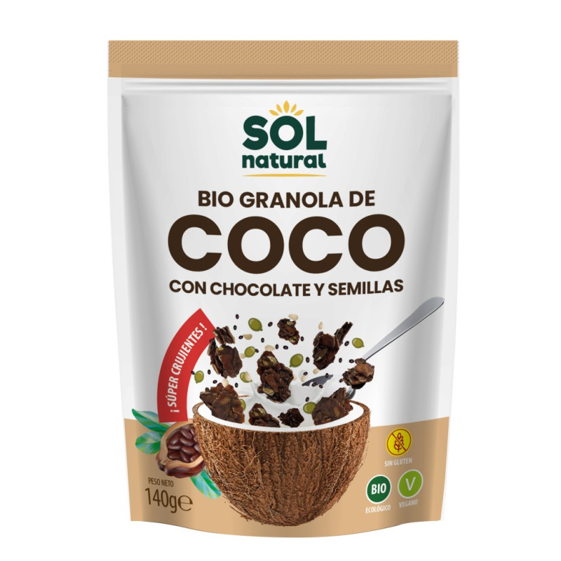 Granola crunchy de Coco con Chocolate y Semillas Bio 140g Sol Natural