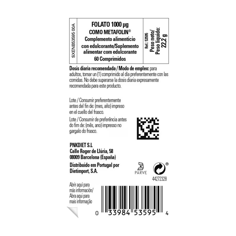 Folato (Metafolin) 1000mcg 60 comprimidos Solgar