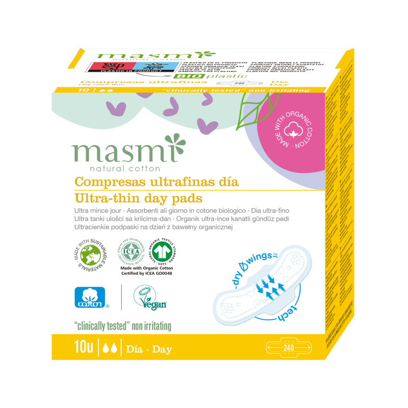 Compresas ultrafinas Dia con alas algodon bio 10ud Masmi