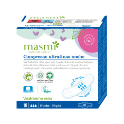 Compresas ultrafinas Noche con alas algodon bio 10ud Masmi