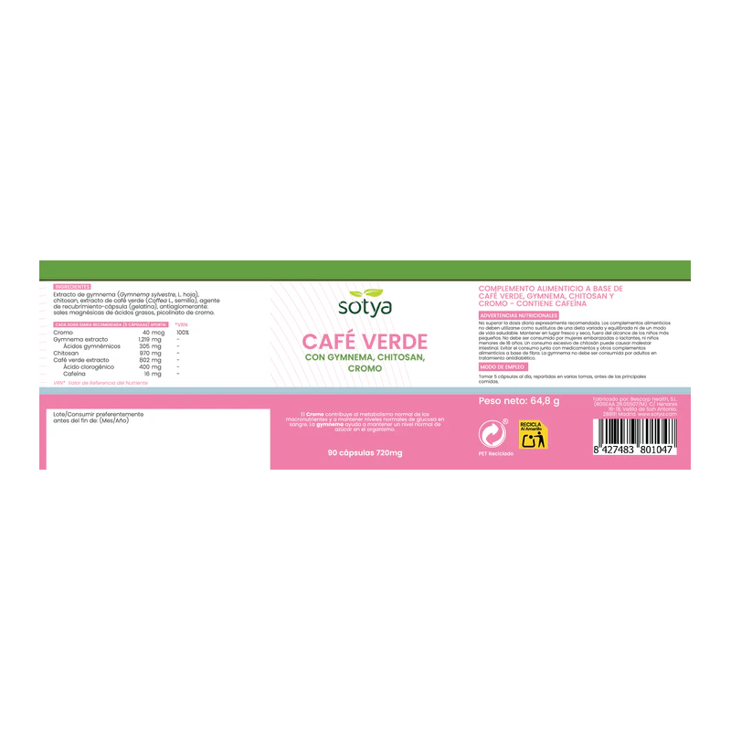 Cafe verde con gymnema, chitosan y cromo 720mg 90 capsulas Sotya