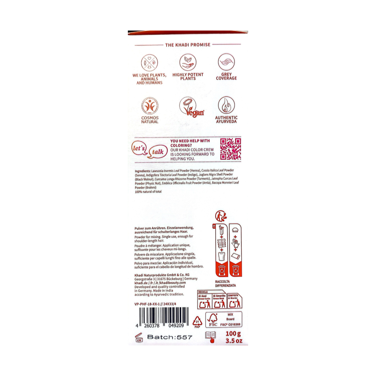 Tinte herbal Cobre 100g Khadi