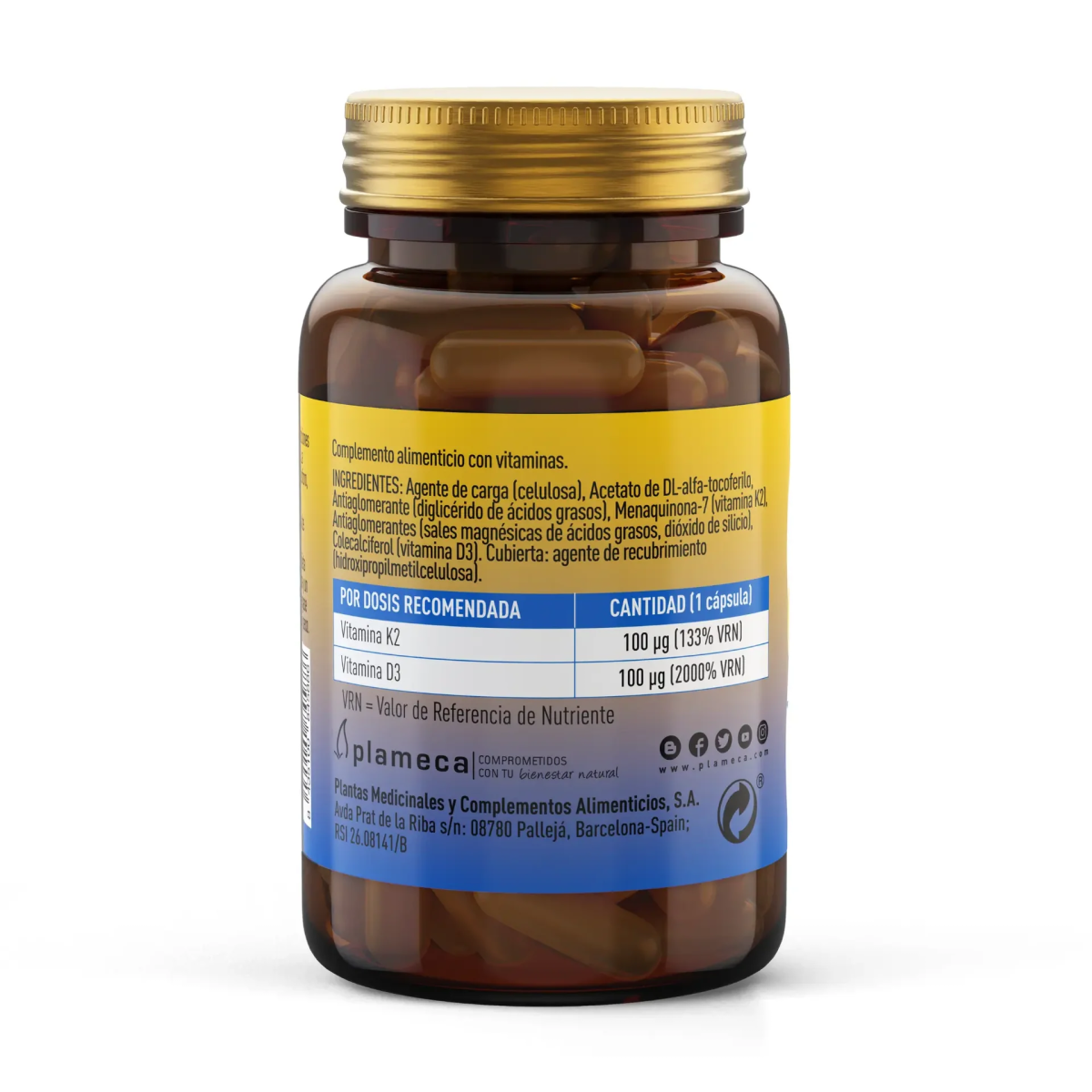 Vitamina D3 + K2 60 capsulas Plameca