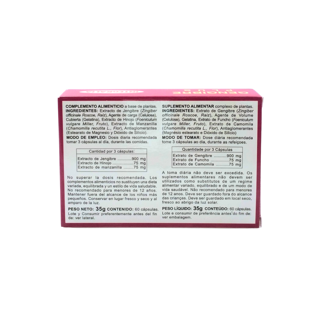 Jengibre Plus (jengibre,hinojo y manzanilla) 60 capsulas Integralia