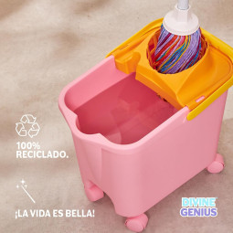 Cubo con escurridor con ruedas 100% reciclado Sunrise	 Happy Rainbow