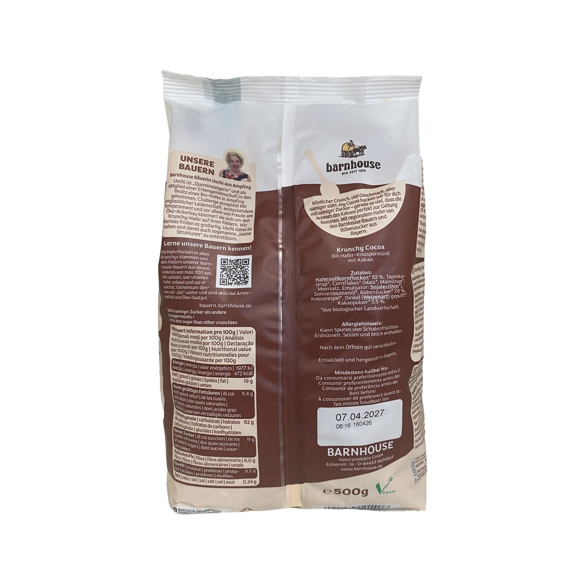 Muesli krunchy cacao 30% menos de azucar Bio 500g Barnhouse