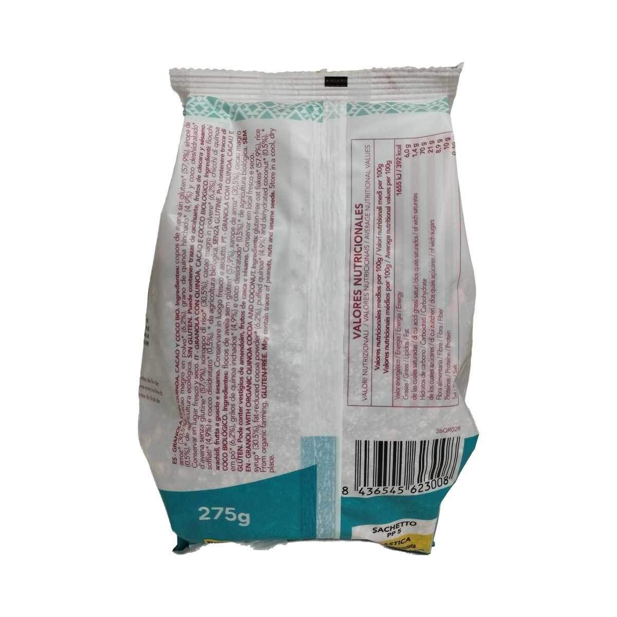 Granola quinoa con cacao y coco bio 275g Quinua Real