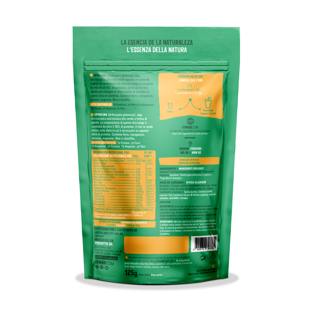Spirulina polvo Bio 125g Iswari