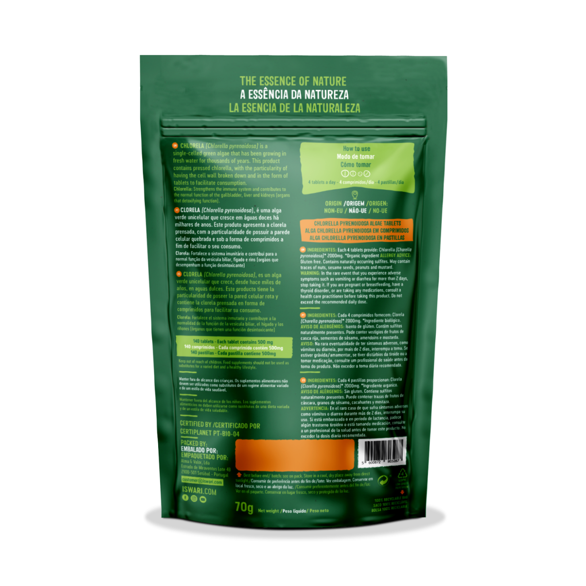 Chlorella comprimidos Bio 70g Iswari