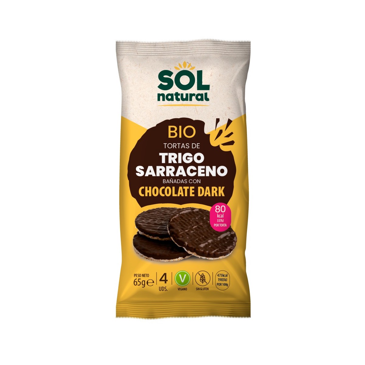 Tortas de Trigo Sarraceno con chocolate dark Bio 65g Sol Natural