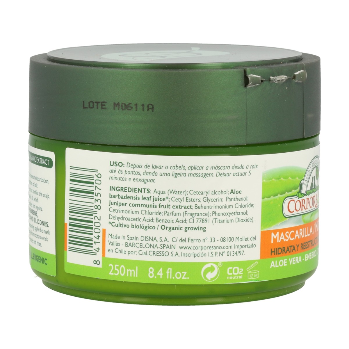 Mascarilla capilar Reparadora Aloe y Enebro 250ml Corpore Sano