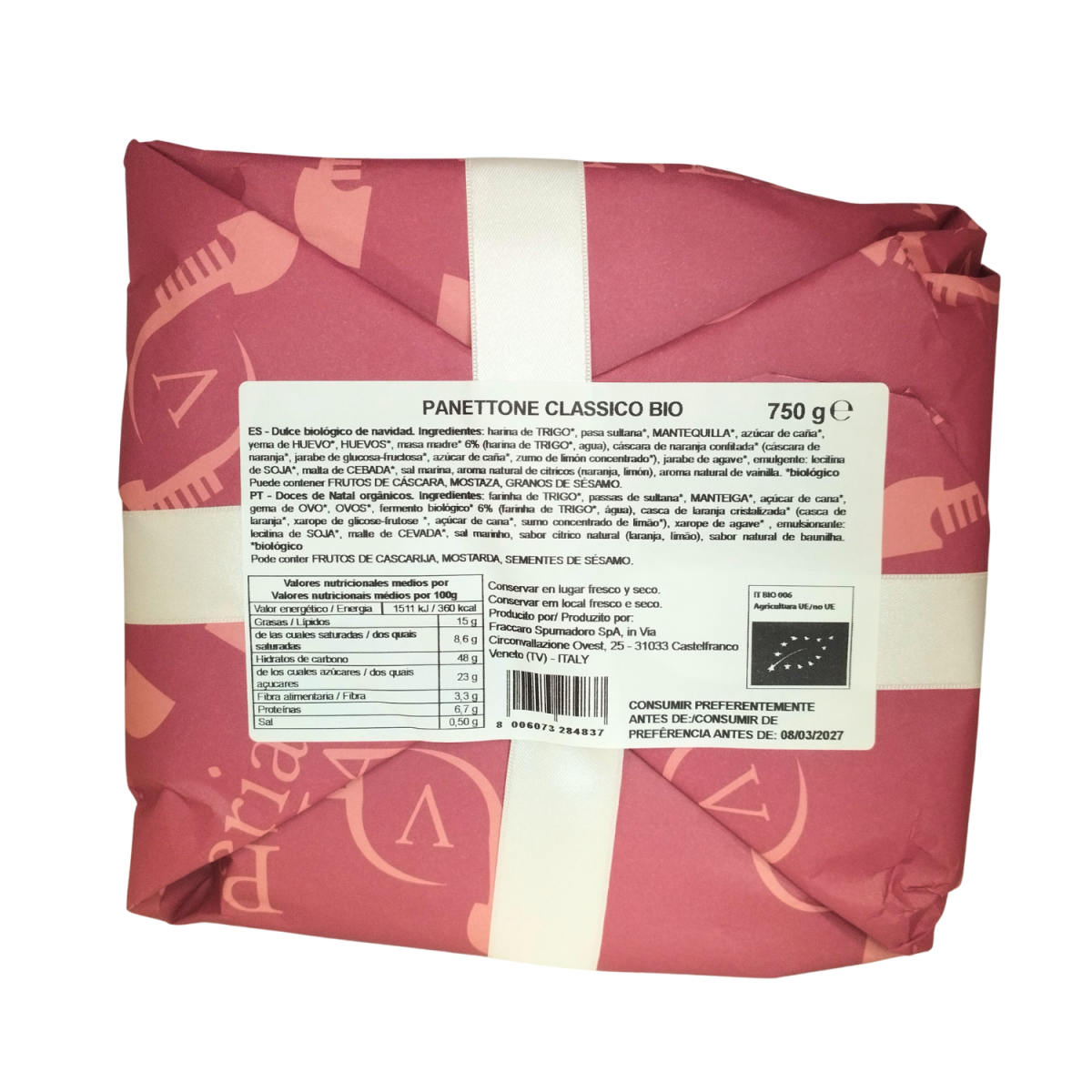 Panettone clasico con pasas Bio 750g Pasticceria Venecia