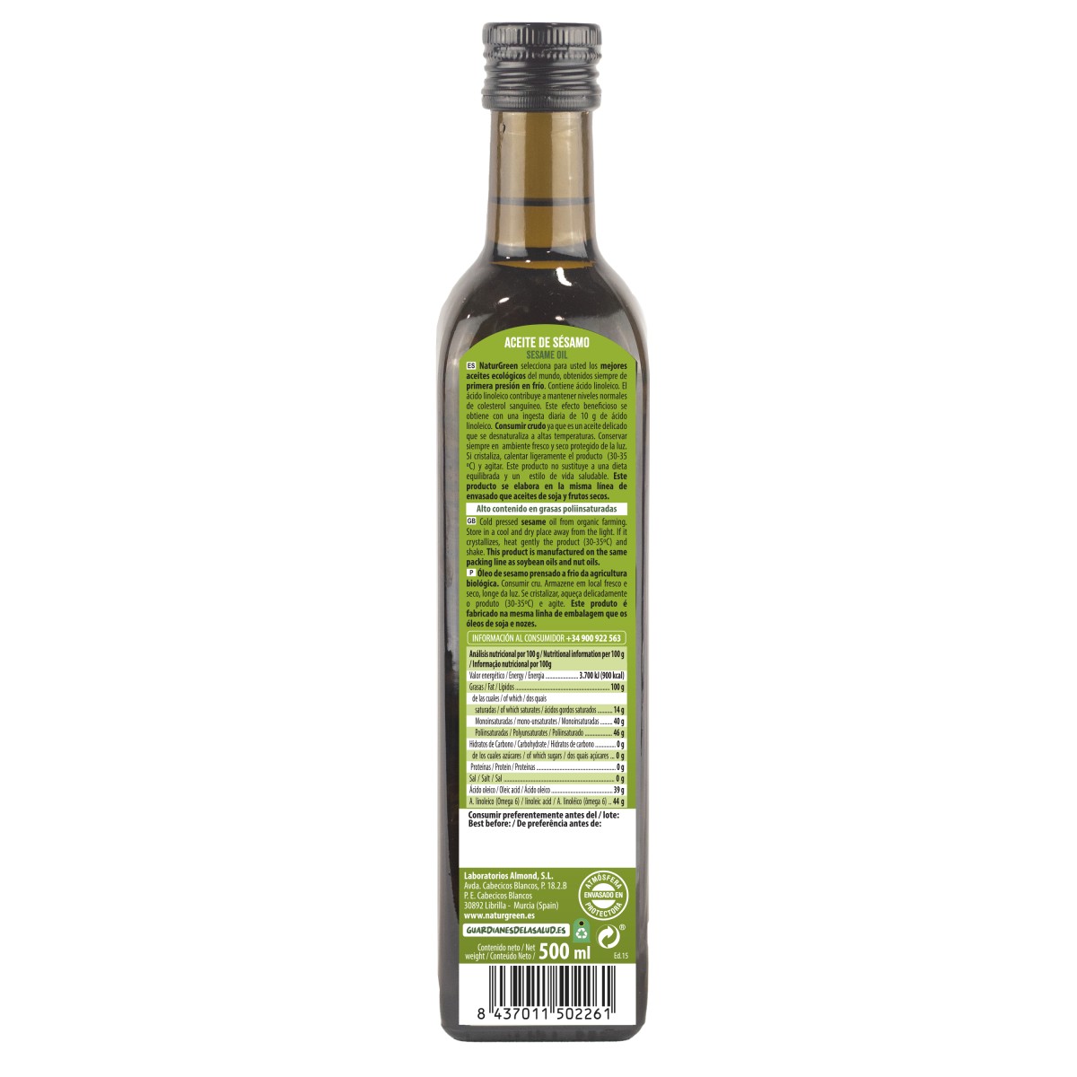 Aceite de sesamo bio 500ml Naturgreen