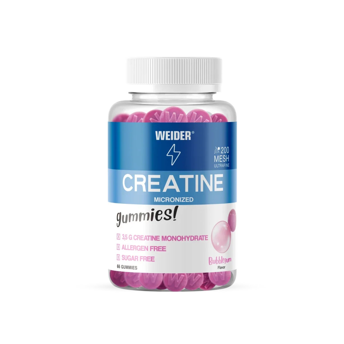Gominolas Creatina Micronized 200 Mesh sabor chicle 66 gummies Weider