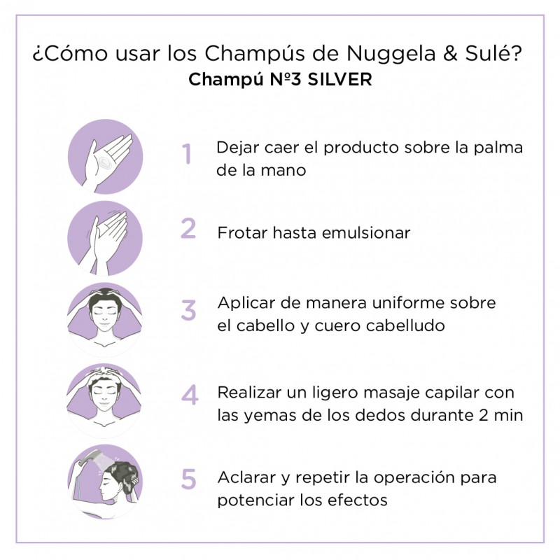 Procediemiento lavado del pelo con Champu Silver Nº3 250ml Nuggela & Sulé